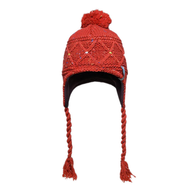 Front detail of Extremities Tignes knitted insulated winter hat in red colour