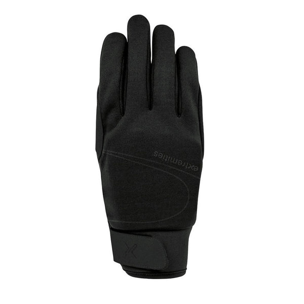 Back detail of Extremities windproof Falcon thermal glove in black photographed on a white background