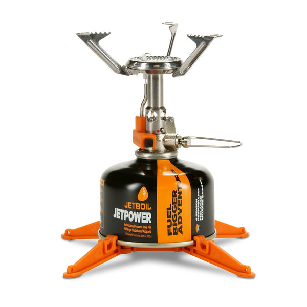 Jetboil MIghtyMo camping gas stove set-up ready for use