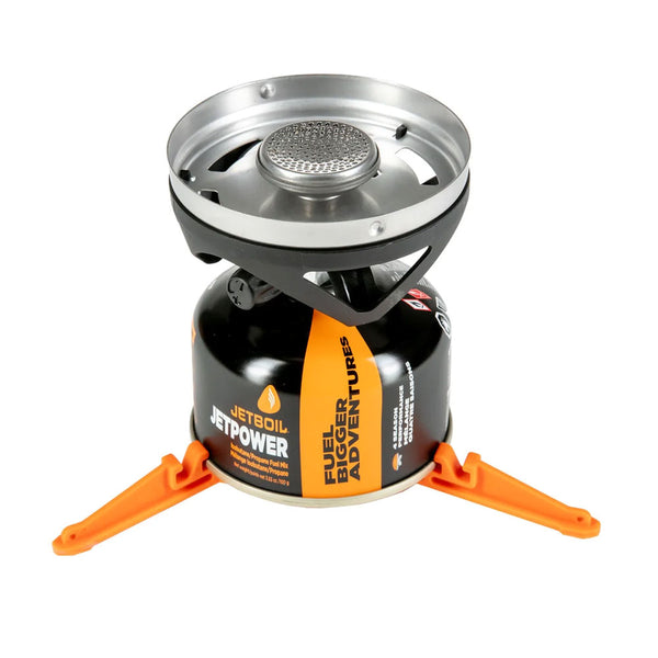 Jetboil Zip gas camping stove burner attached to a gas canister