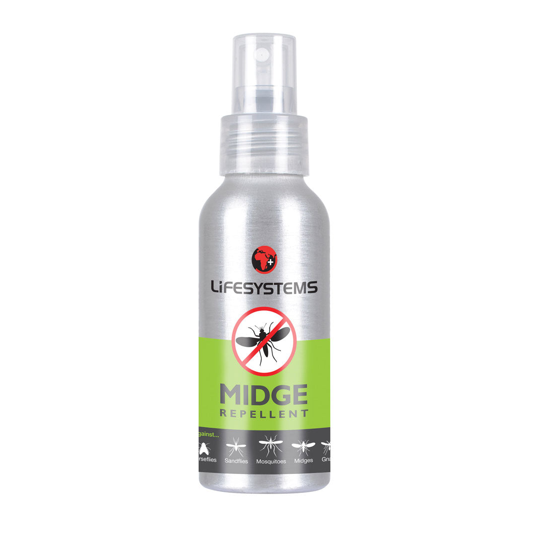 Lifesystems DEET free midge repellent spray in a 100ml aluminium pump bottle#
