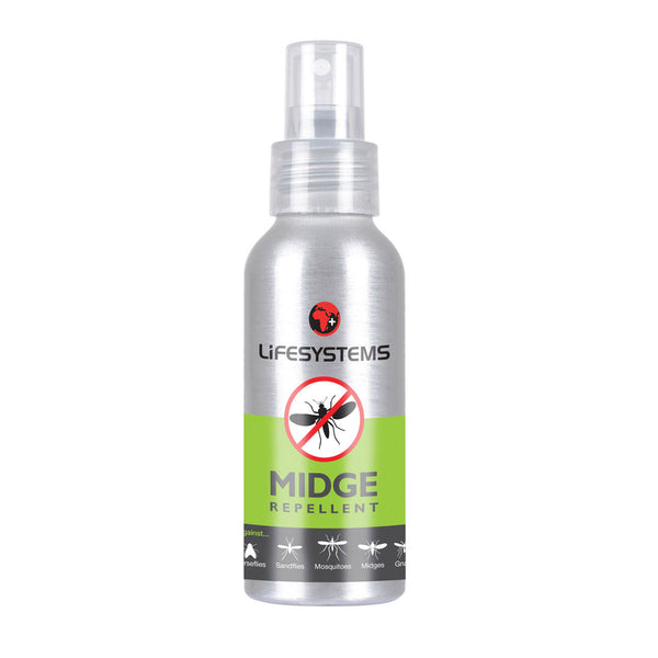 Lifesystems DEET free midge repellent spray in a 100ml aluminium pump bottle#