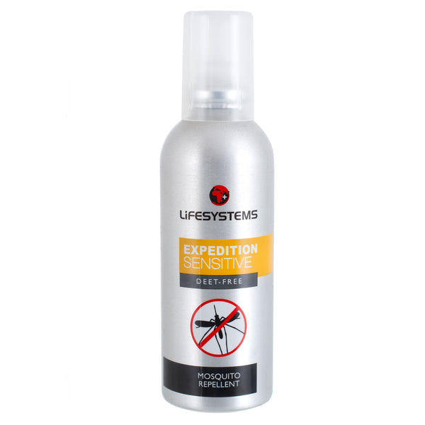Lifesystems expedition sensitive DEET free insect repellent spray  showing the front detail on the 100ml bottle