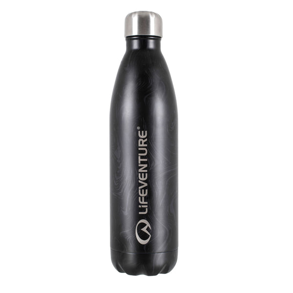 Lifeventure vacuum insulated bottle in black colour and 750ml capacity photographed on a white background 