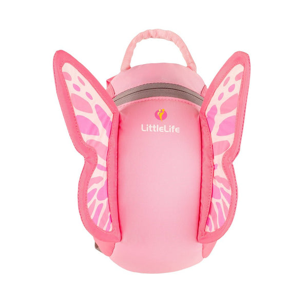 Studio shot on a white background of the front of a Littlelife Butterfly toddler backpack