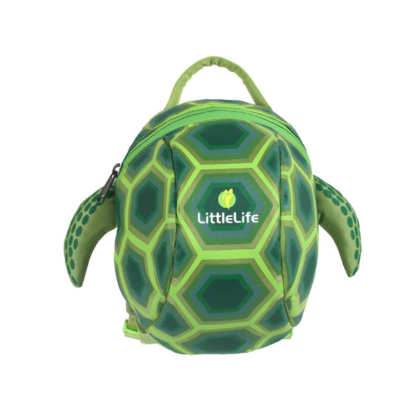 Studio shot on a white background of the front of a Littlelife Turtle toddler backpack