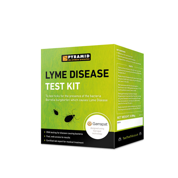 Front detail of Pyramid Lyme Disease Test Kit Packaging on a white background