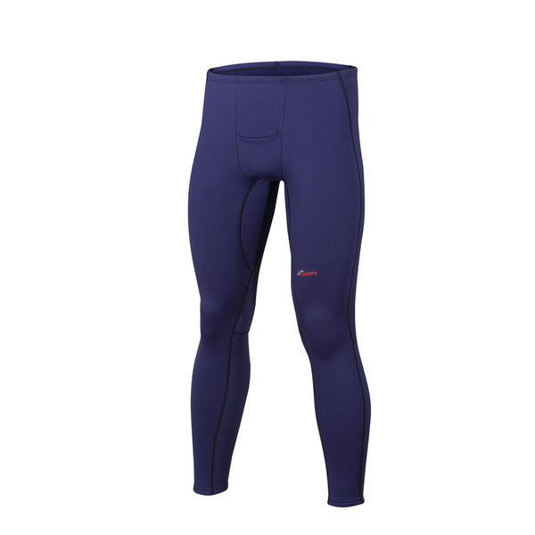 Front detail of a Sub Zero Factor 2 mens thermal mid layer leggings with fly in navy colour photographed on a white background
