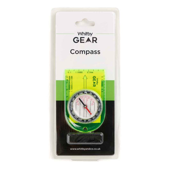 Whitby Gear Compact Compass in its packaging photograph on a white background
